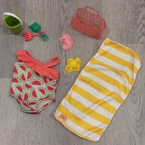 Our Generation Doll Summer Beach Outfit Watermelon Swimsuit Towel Toys Set